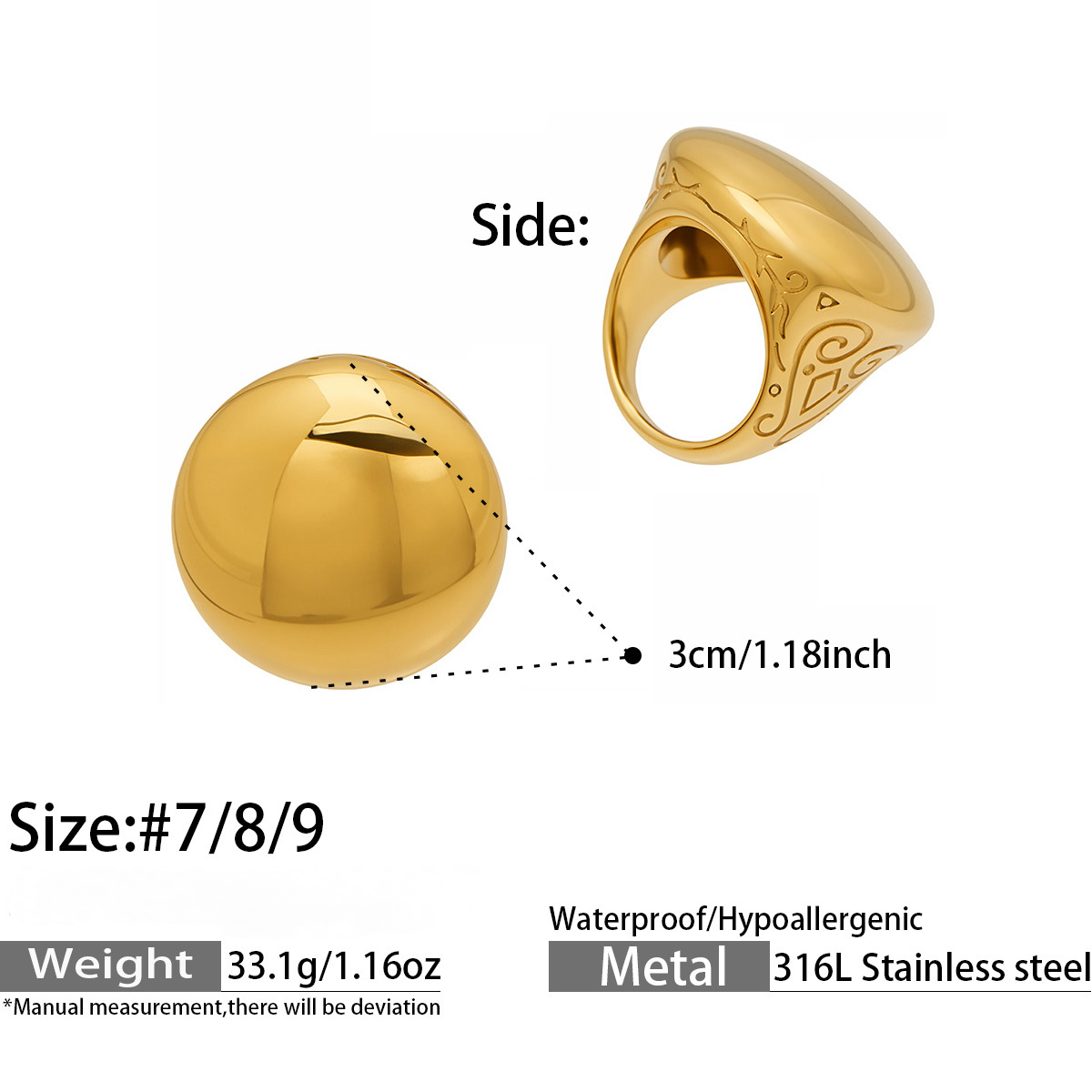 Stainless Steel Polished and Carved Oval Ring