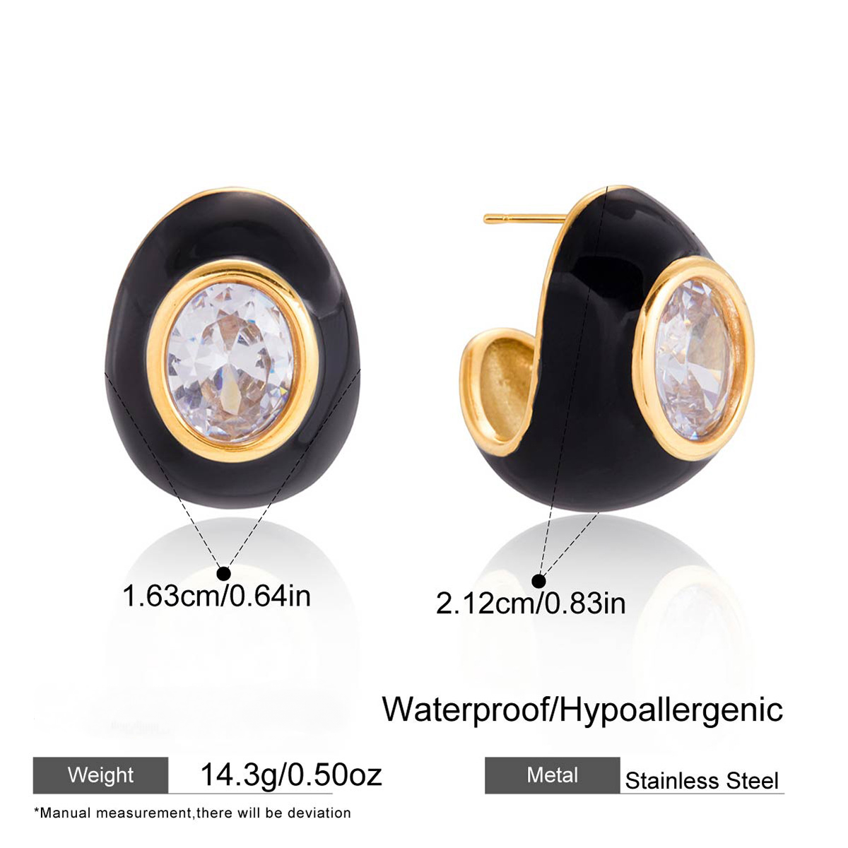 Stainless Steel Water Drop CZ Earrings with Oil Dripping Design
