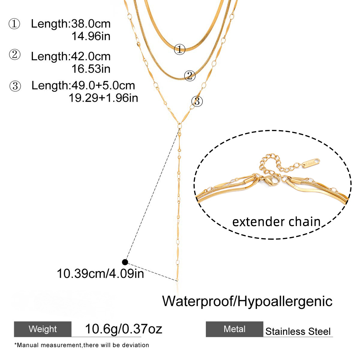 Stainless Steel Three-layer Stack Lariat Necklace