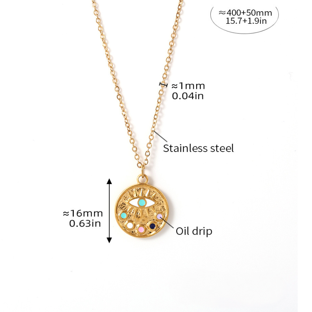 Evil Eye Oil Drop Round Pendant Necklace