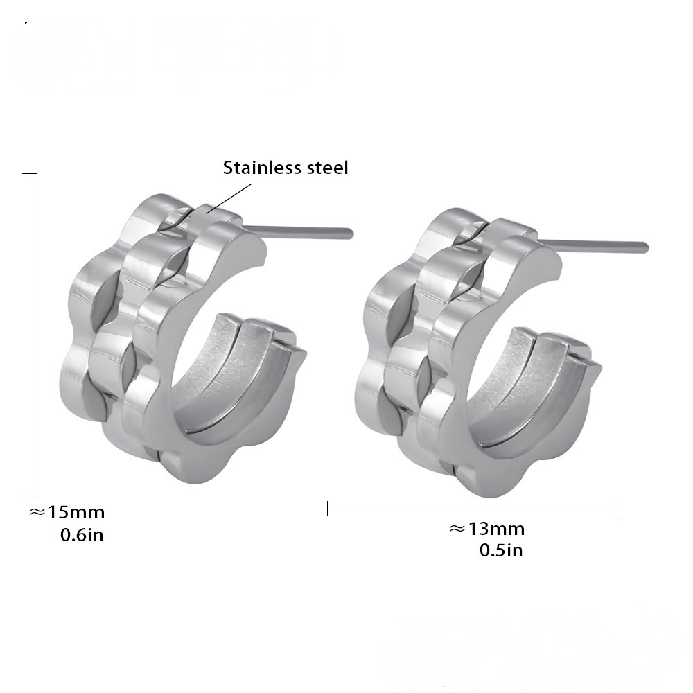 Stainless Steel Strap Textured Hoop Earrings
