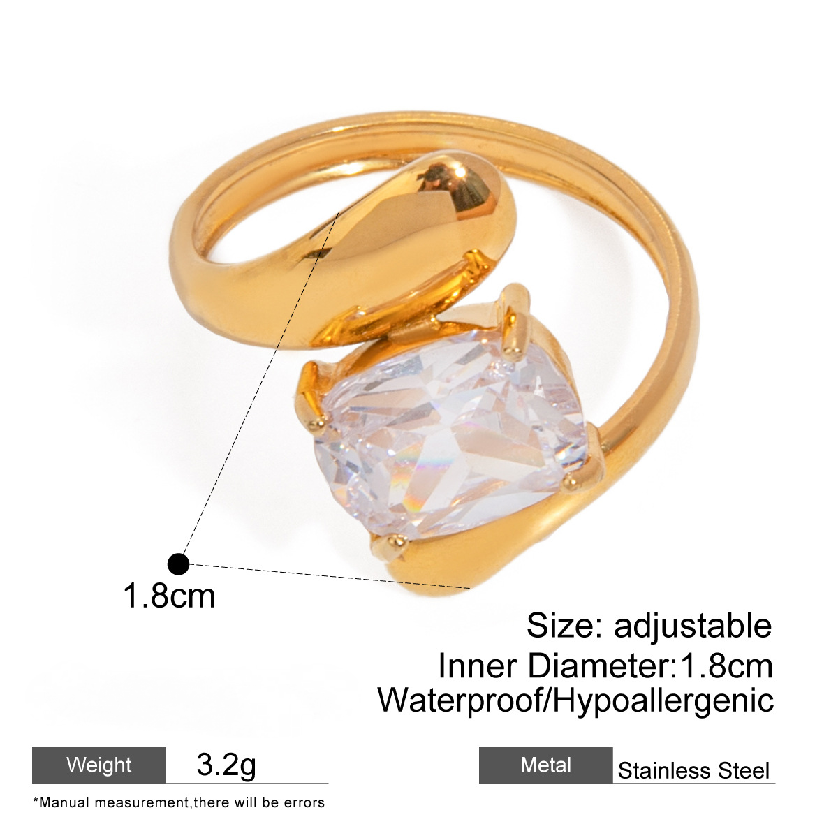 Stainless Steel Geometric Cubic Zirconia Ring