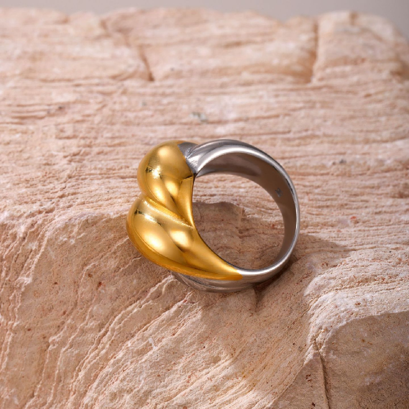 18K Gold PVD Stainless Steel Geometric Cuff Ring