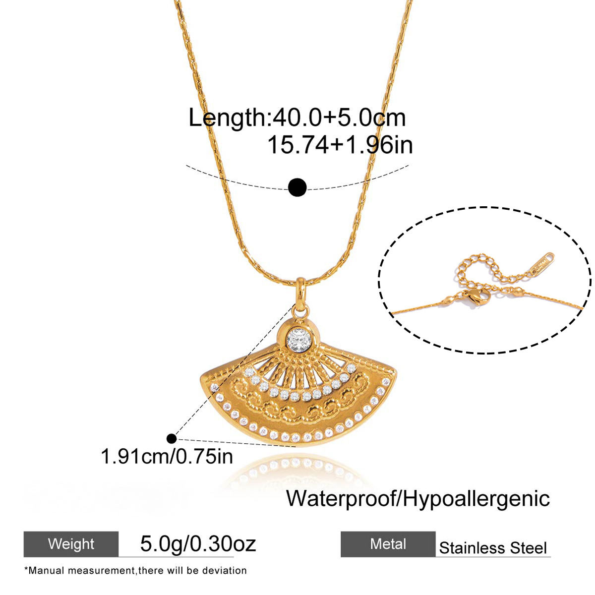 Stainless Steel Fan-shaped CZ Ring Earrings Necklace Jewelry Set