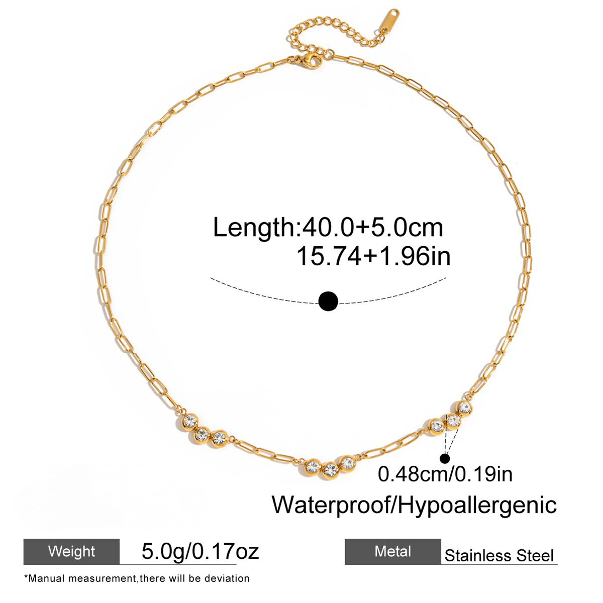 Stainless Steel Cubic Zirconia Paperclip Chain Necklace