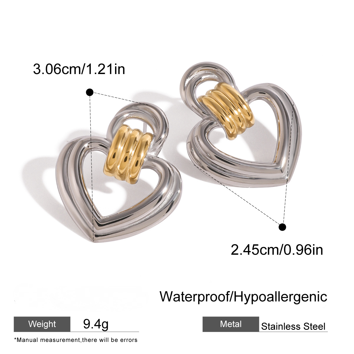 Stainless Steel Hollow-out Heart Pendant Stud Earrings