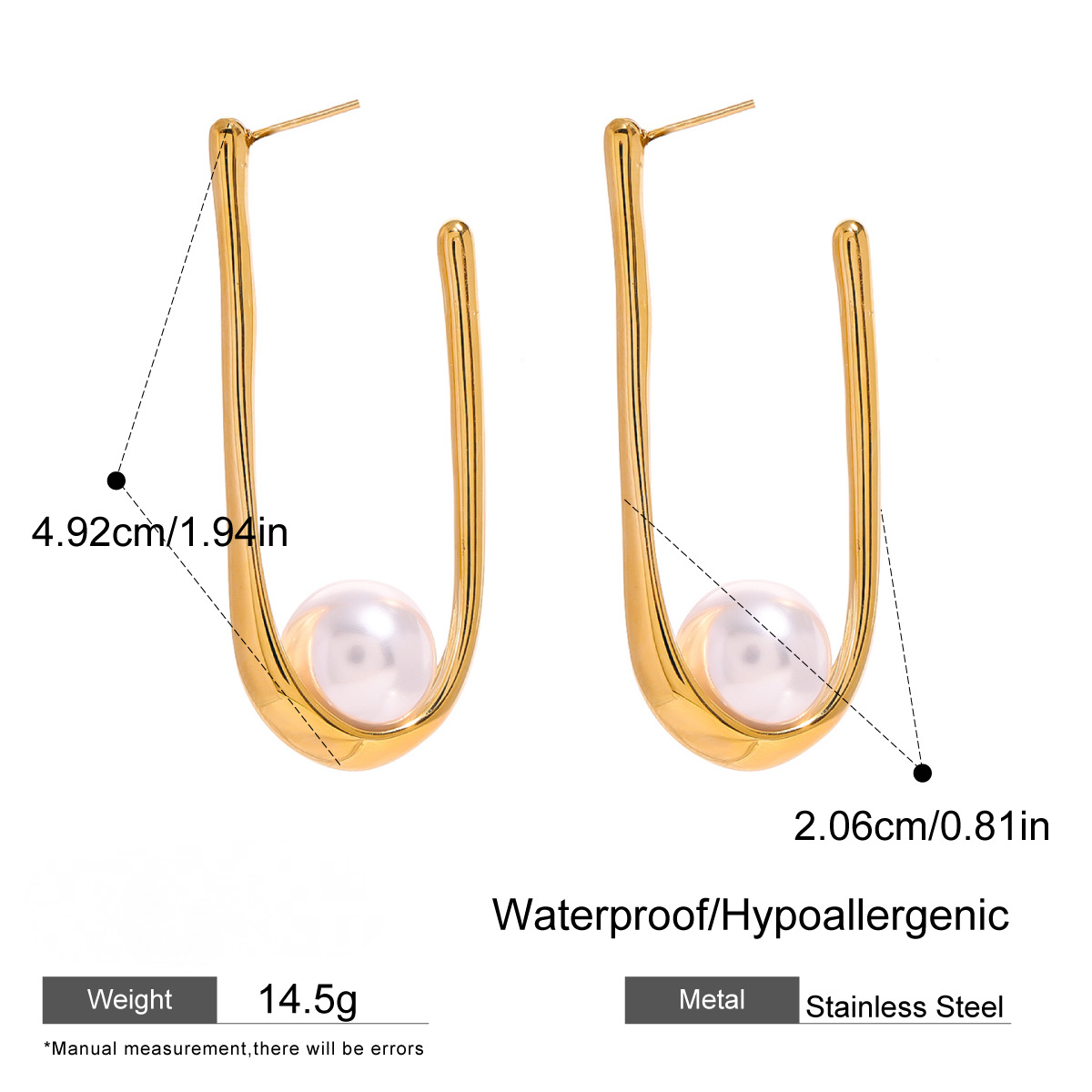 Stainless Steel U-shaped Pearl Earrings