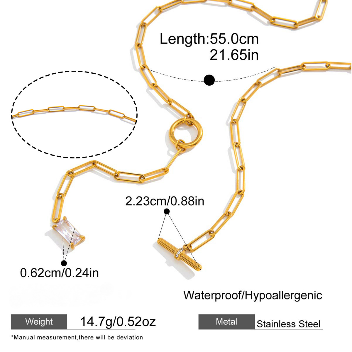 Stainless Steel Acrylic Pearl T-bar Cable Chain OT Clasp Necklace
