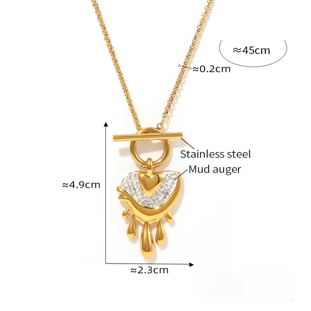 Stainless Steel Melted Heart Inlay Mud Auger OT Buckle Necklace