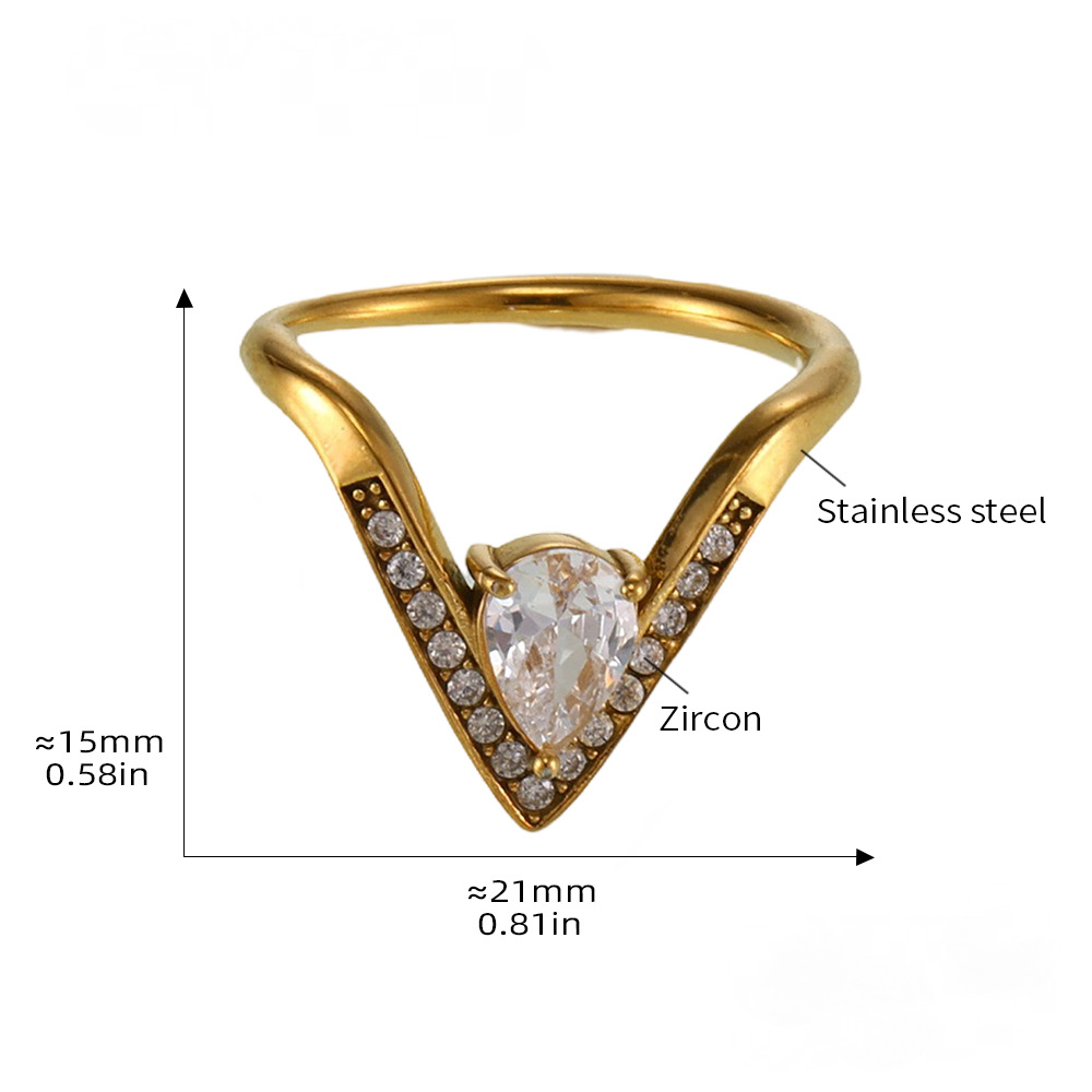Stainless Steel V Shape Inlay Cubic Zirconia Adjustable Ring