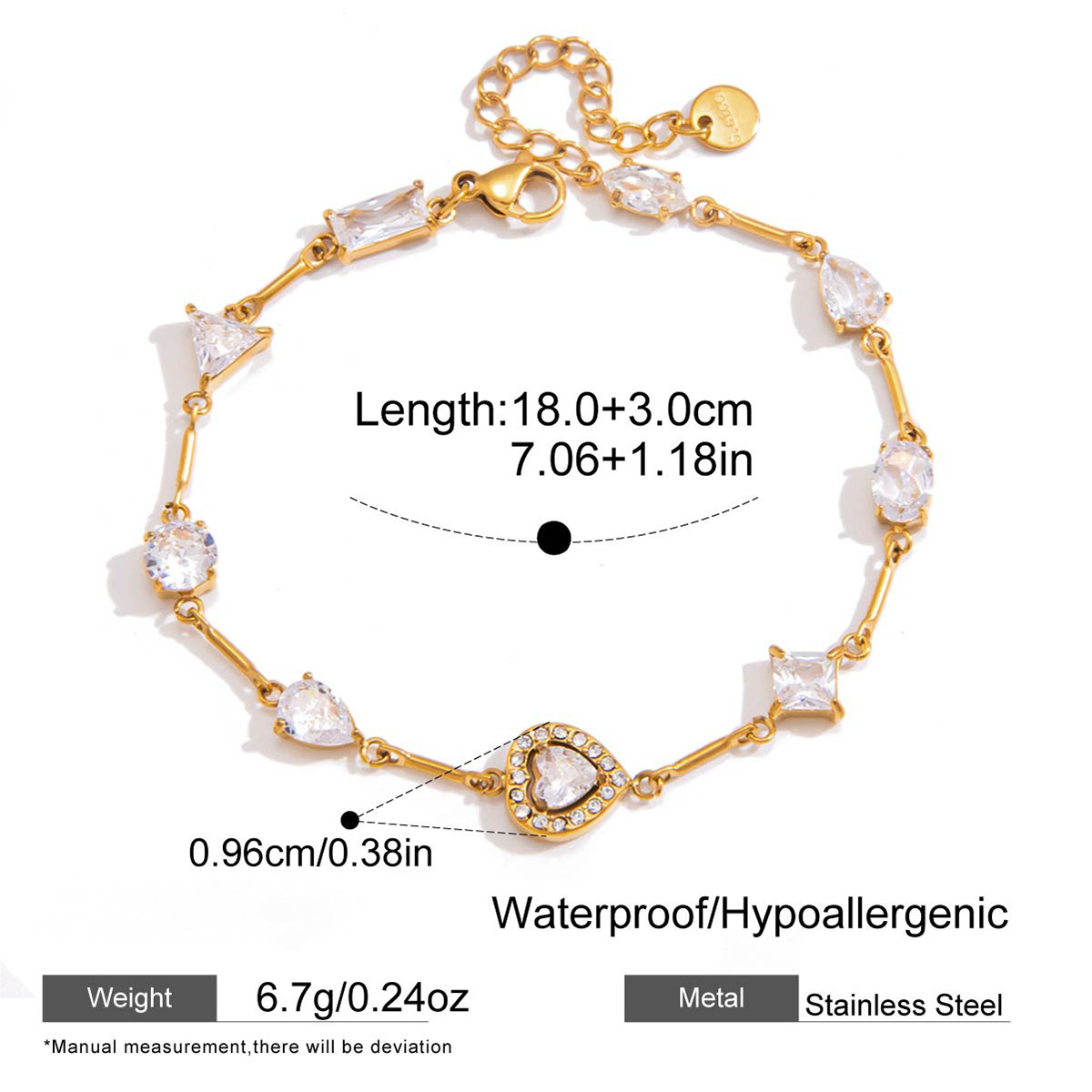 Stainless Steel Blue Water Drop Cubic Zirconia Pendant Bracelet