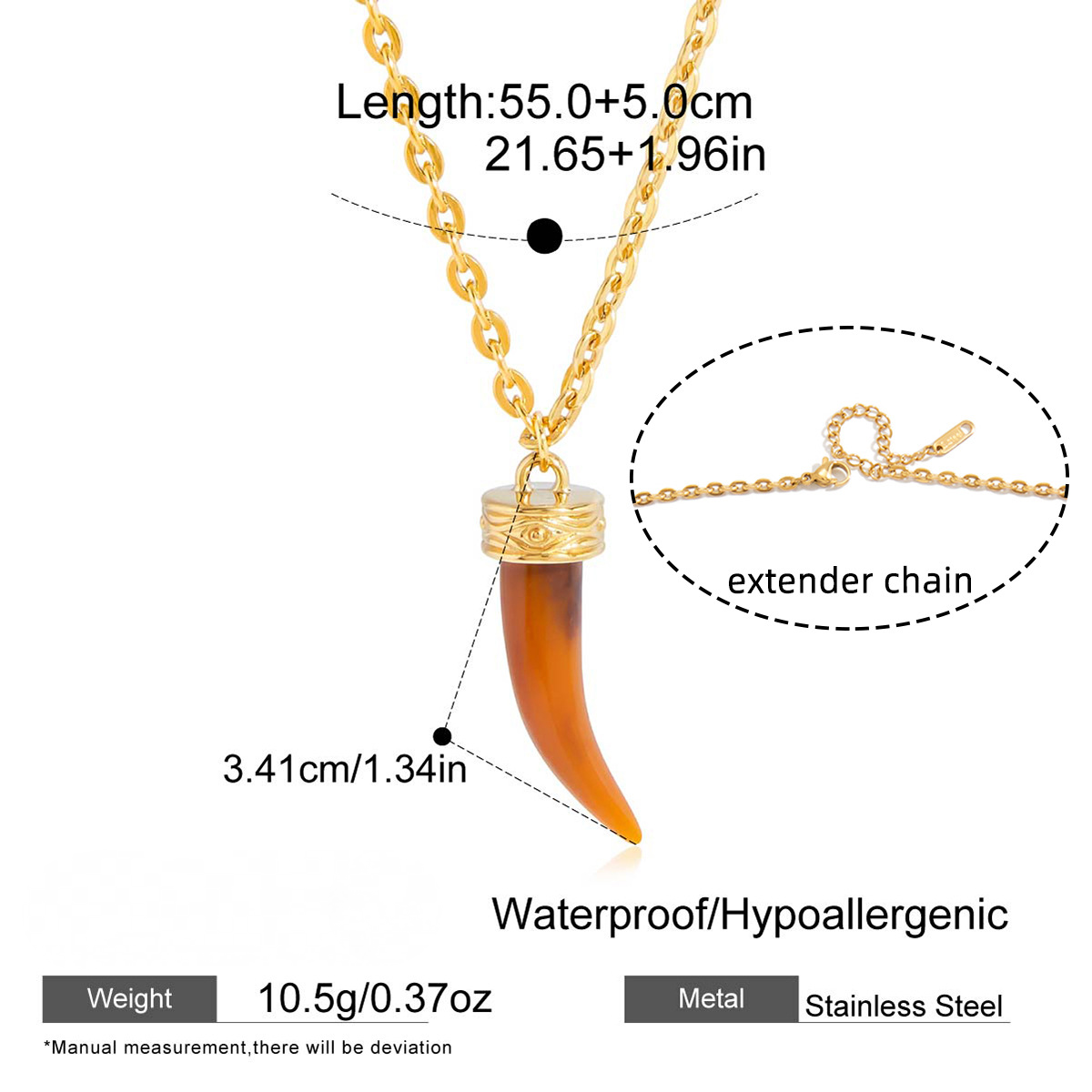 Stainless Steel Rhinestone Ox Head and Horn Resin Pendant Necklace
