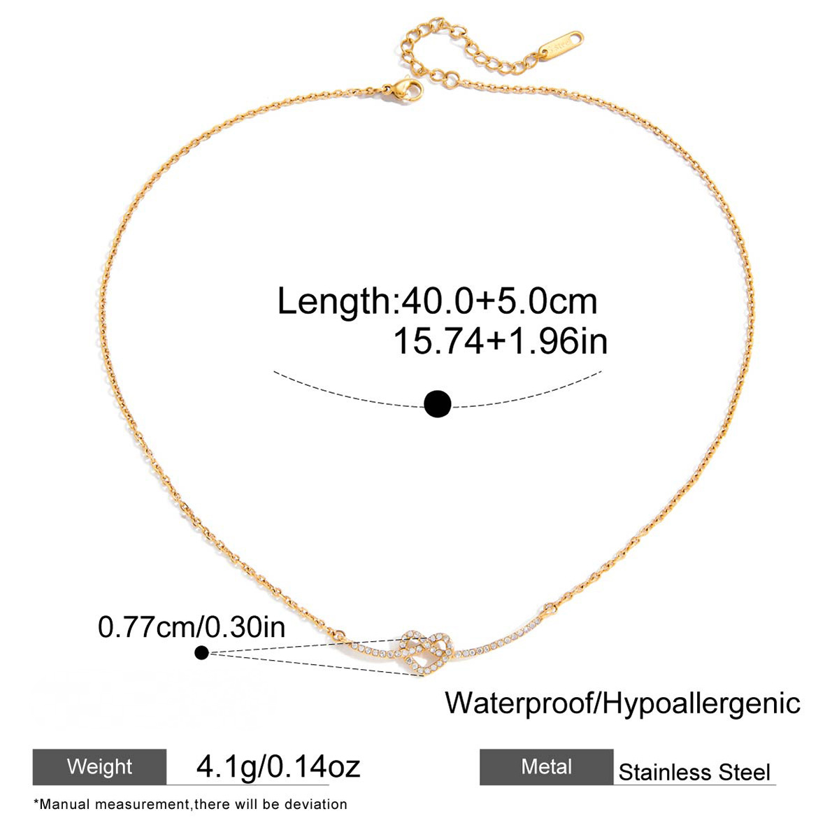 Stainless Steel Rhinestone Heart-shaped Necklace