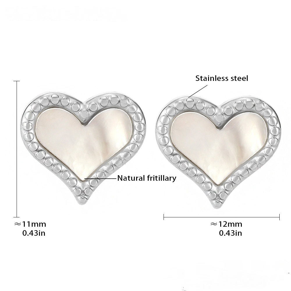 Natural Mother of Pearl Heart Stainless Steel Necklace Earrings Jewelry Suit