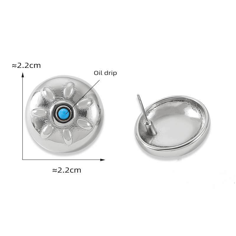 Round Sun Pattern Drop Oil Stainless Steel Stud Earrings