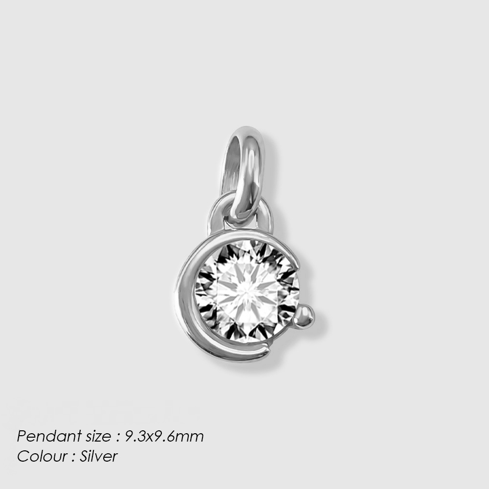Stainless Steel Moon Star Cubic Zirconia Pendant