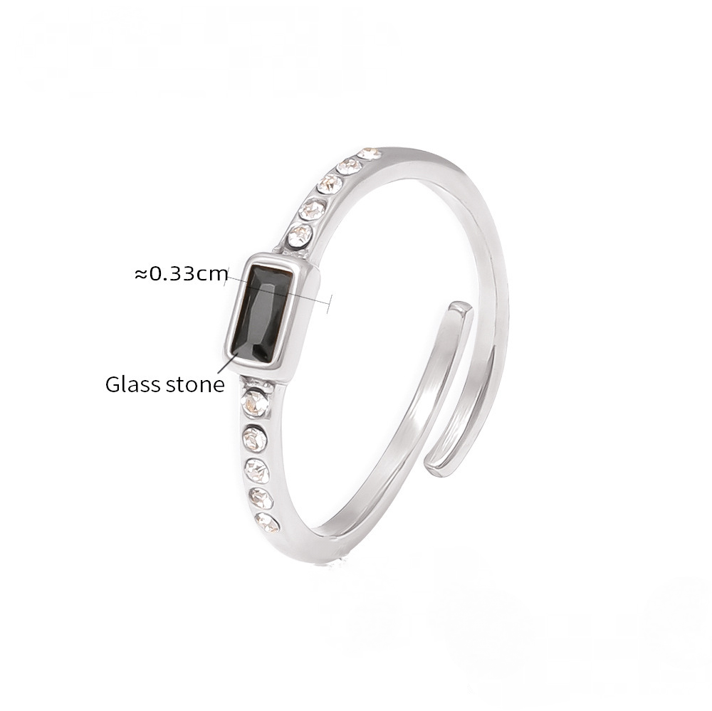 Stainless Steel Square Glass Stone Cuff Ring