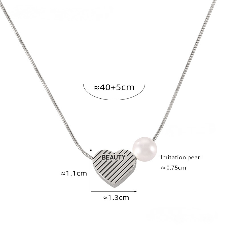 Stainless Steel Heart Shape Imitation Pearl Letter Pendant Necklace