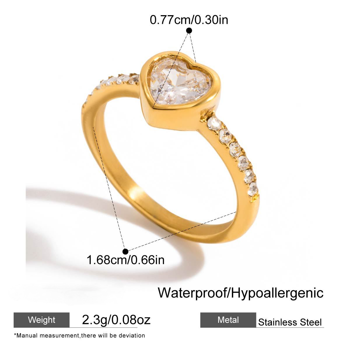 Stainless Steel Women's Heart-shaped Cubic Zirconia Ring