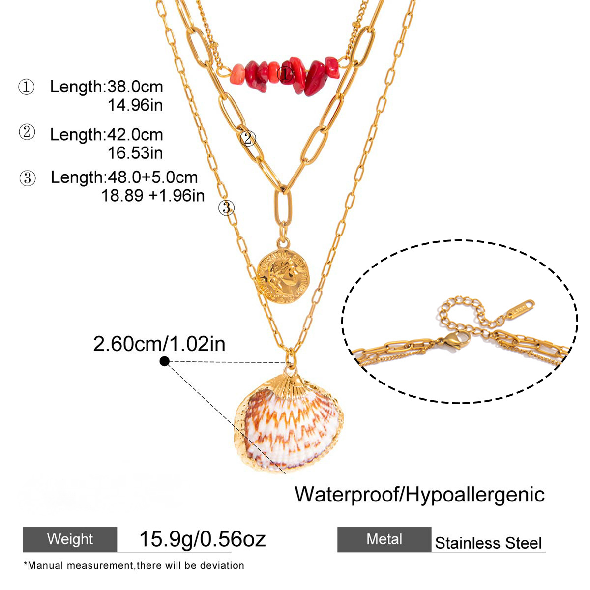 Stainless Steel Shell Imitation Pearl Layered Necklace