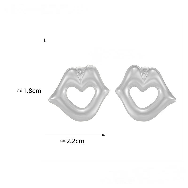 Stainless Steel Heart Shape Hollow Lips Stud Earrings