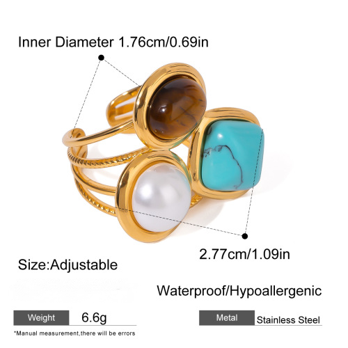 Stainless Steel Natural Turquoise Ring