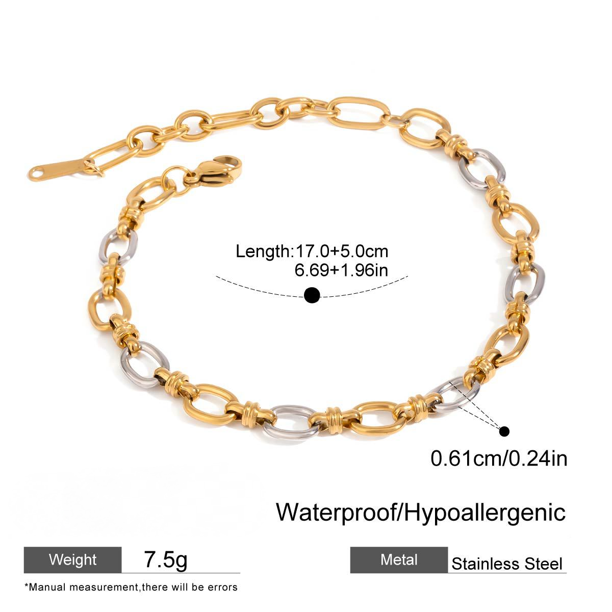 Stainless Steel Gold and Steel Two-Tone Chain Bracelet