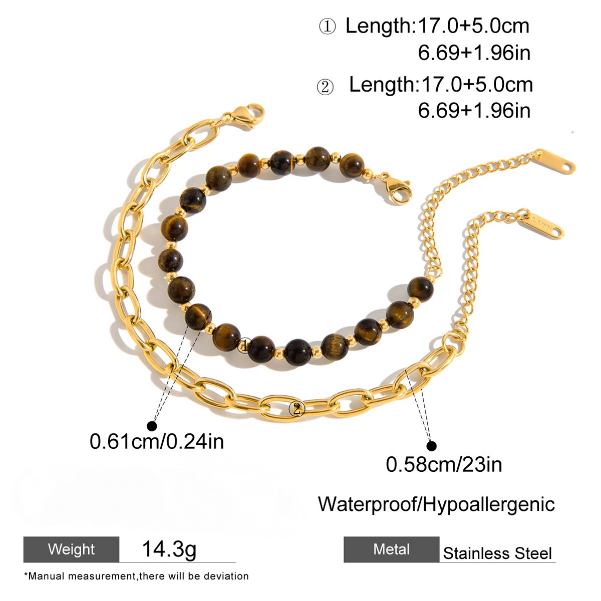 Stainless Steel Turquoise Tiger Eye Stone Bracelet