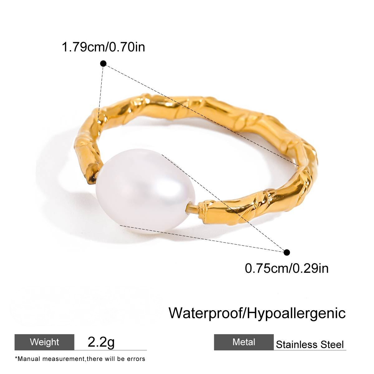 Stainless Steel Freshwater Pearl Ring