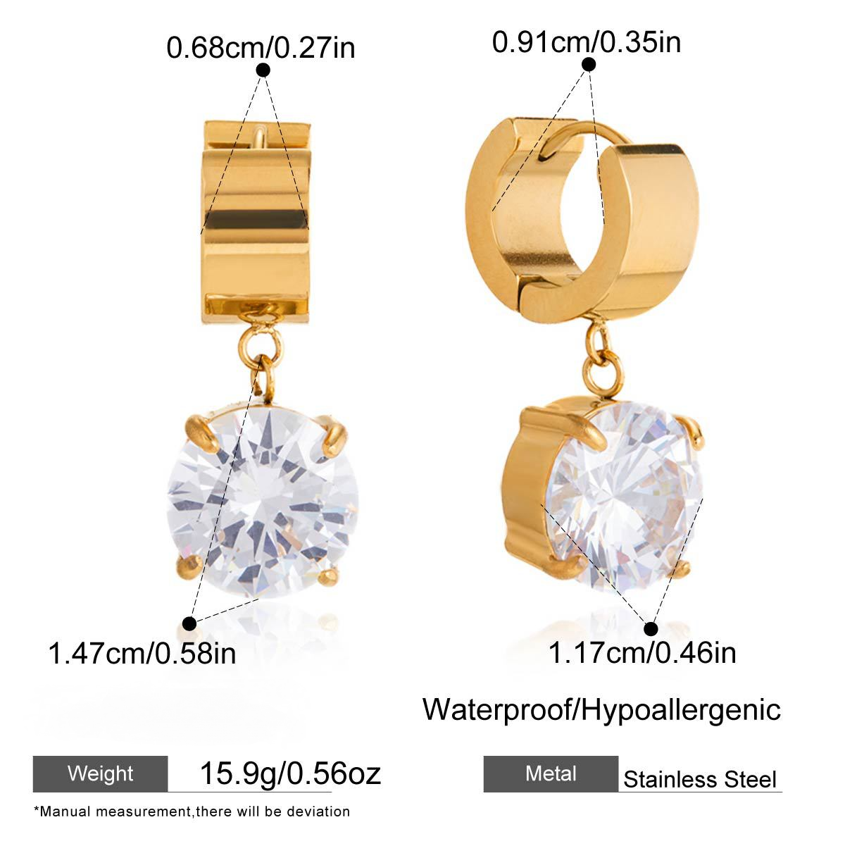 Stainless Steel Cubic Zirconia Pendant Huggie Earrings