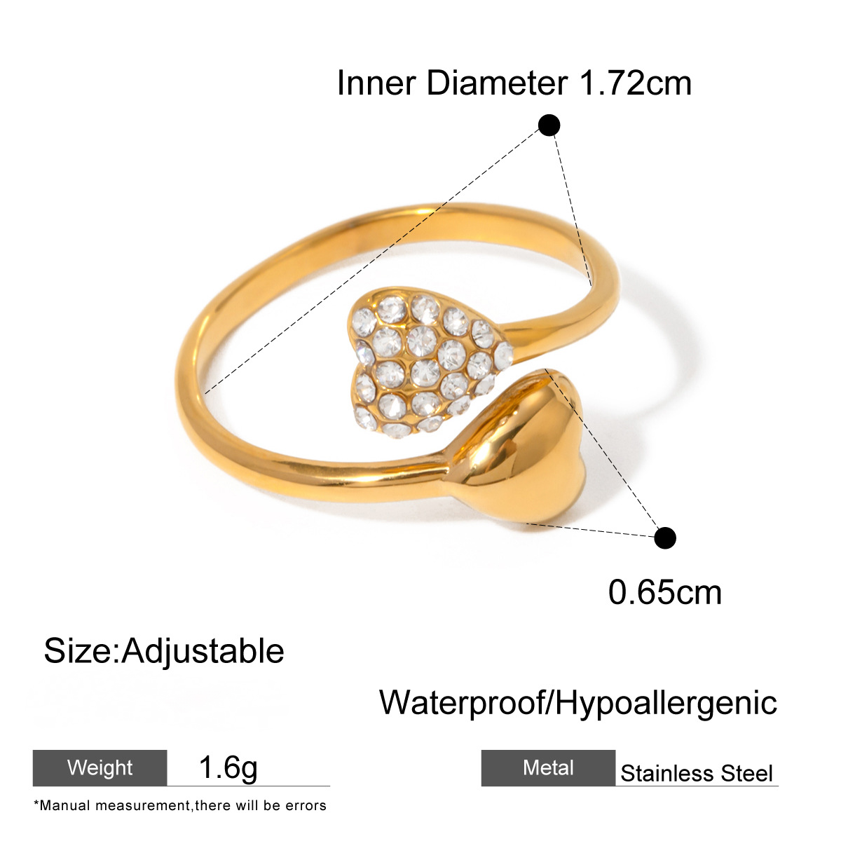 Stainless Steel 18K Gold PVD Diamond-set Open Ring