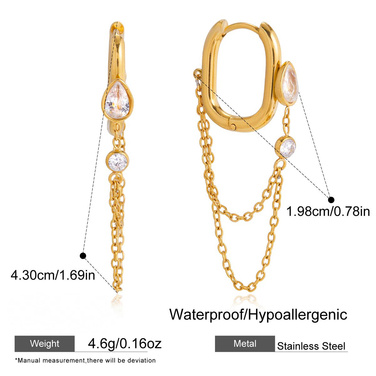Stainless Steel Cubic Zirconia Tassel Hoop Earrings
