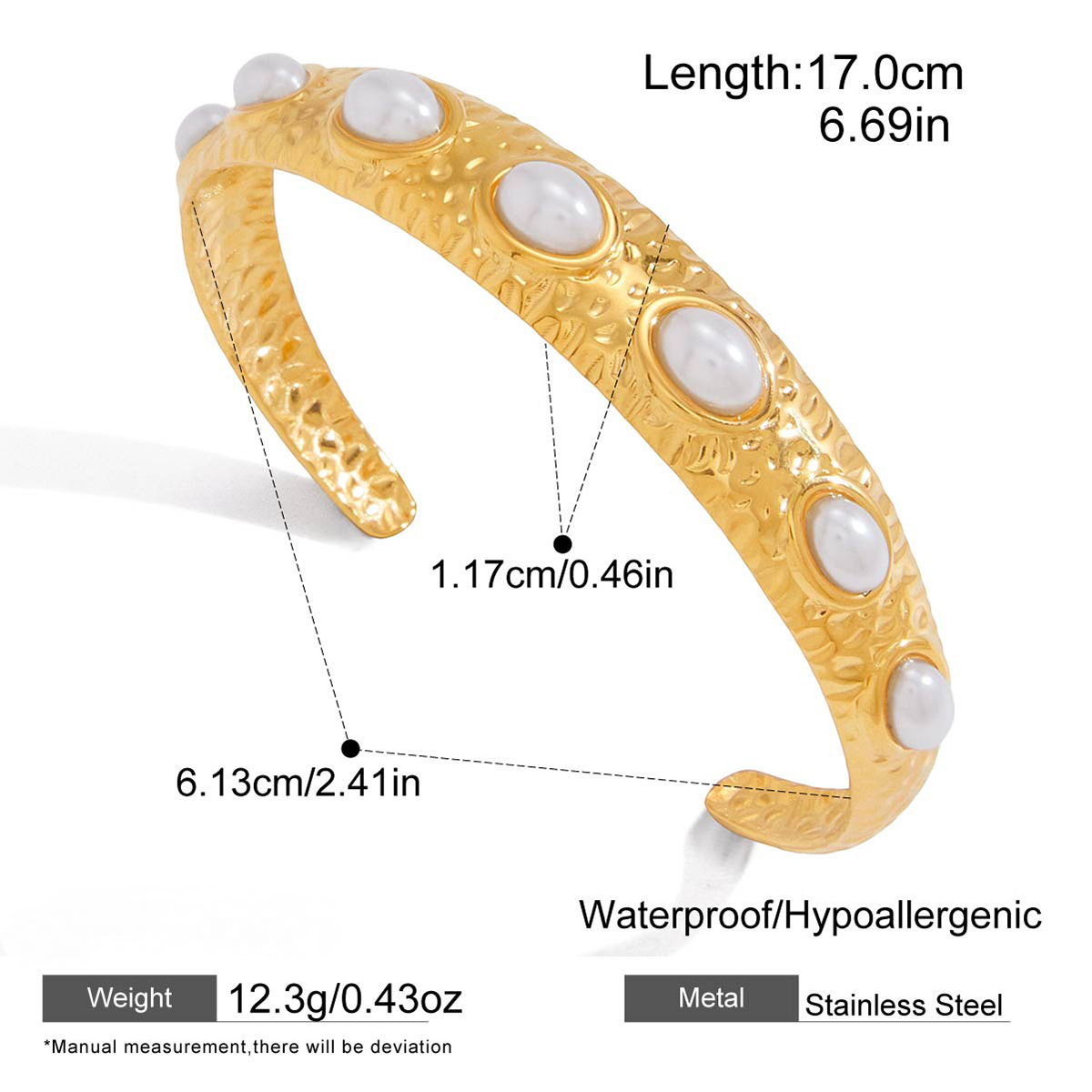 Stainless Steel Resin Pearl Cuff Bracelet