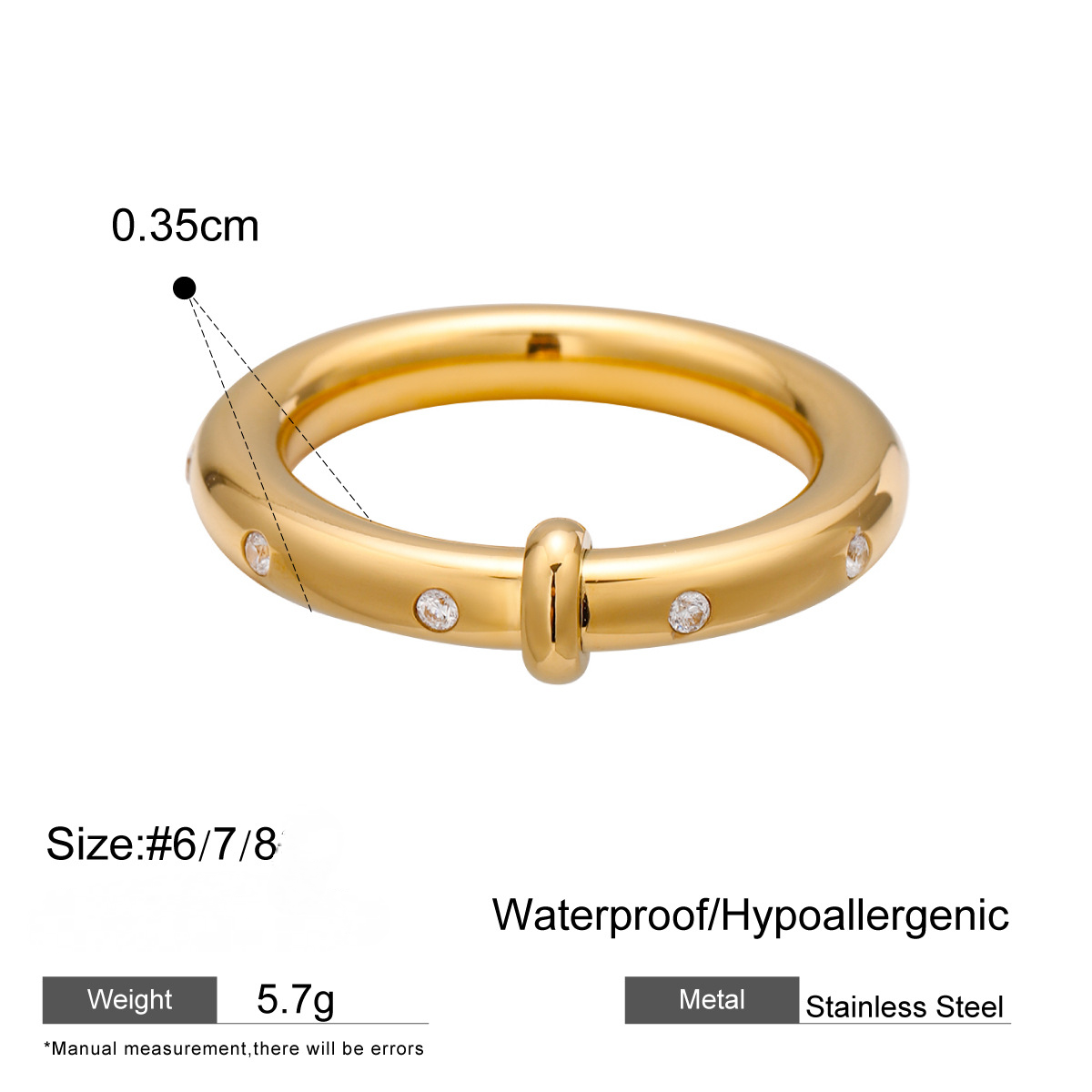 Stainless Steel Rhinestone Plain Ring