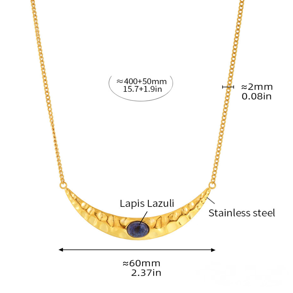Crescent Moon Inlay Lapis Lazuli Double Necklace Imitation Pearl Earrings Jewelry Suit