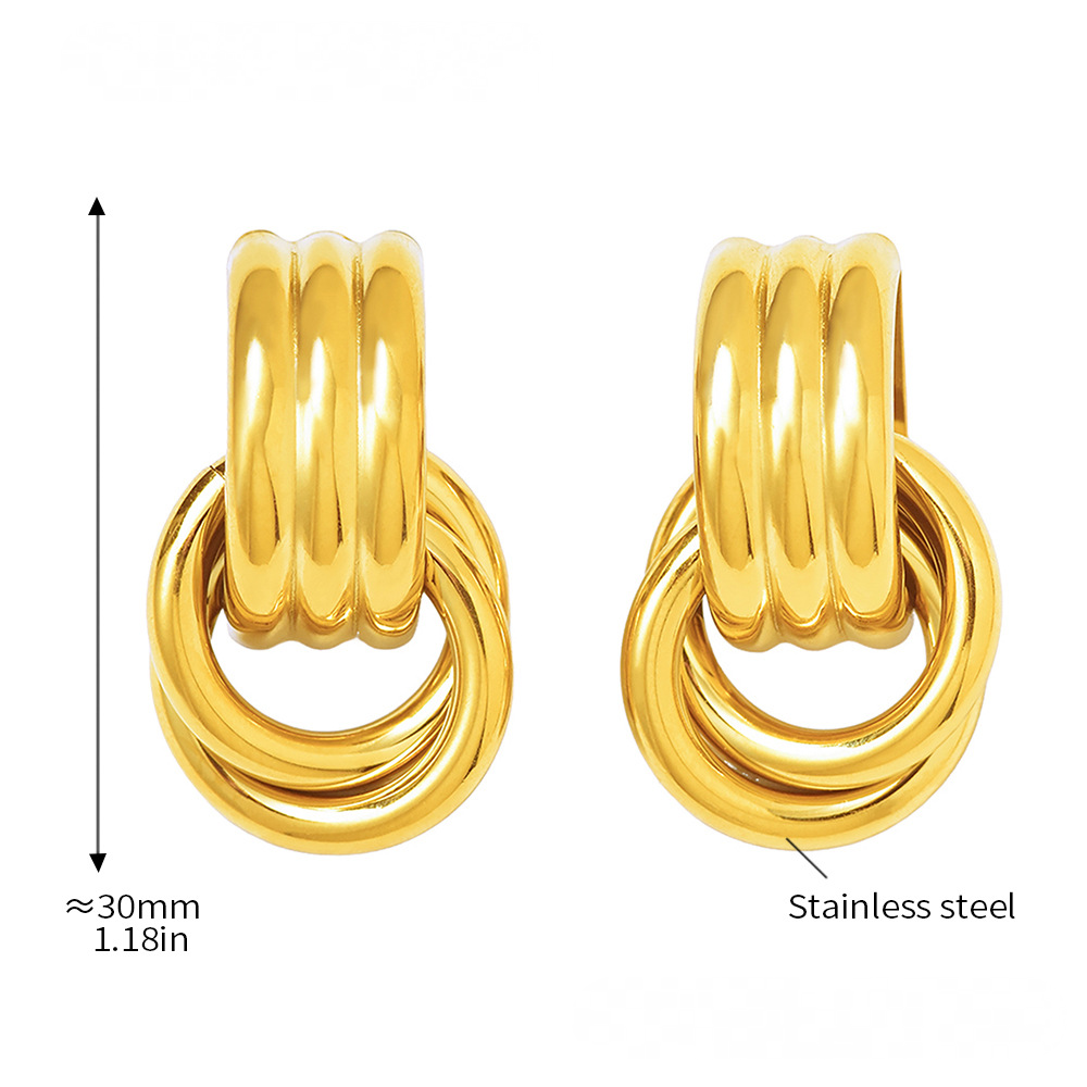 18K Gold PVD Stainless Steel Double Hoop Drop Earrings