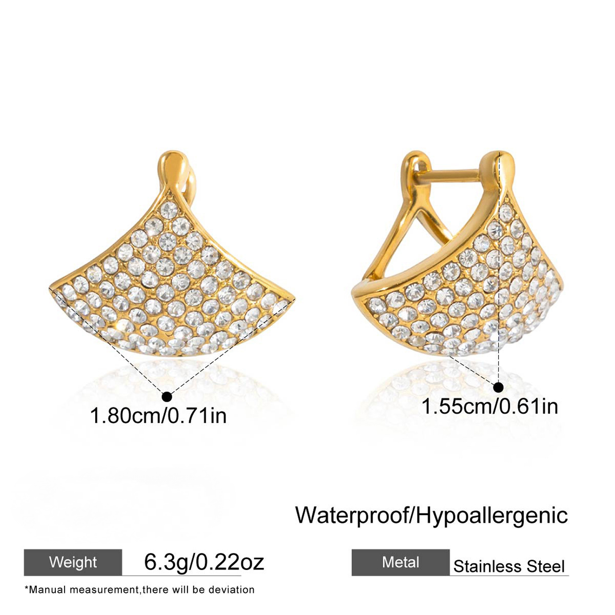 Stainless Steel Fan-shaped White Rhinestone Huggie Earrings