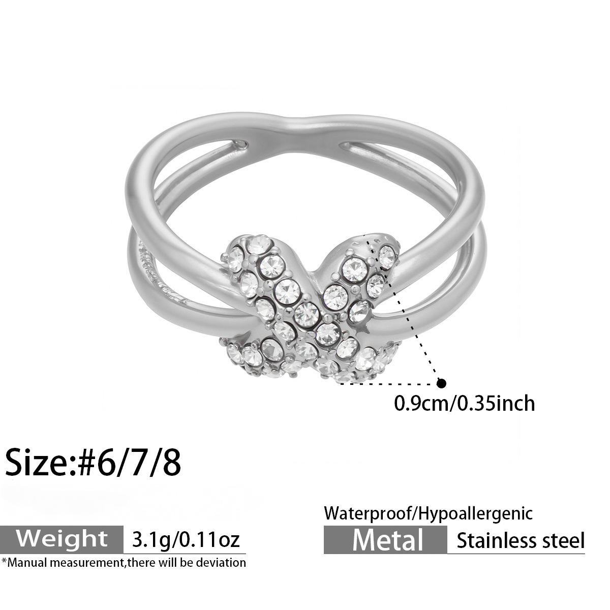 Stainless Steel Black and White Cubic Zirconia Ring