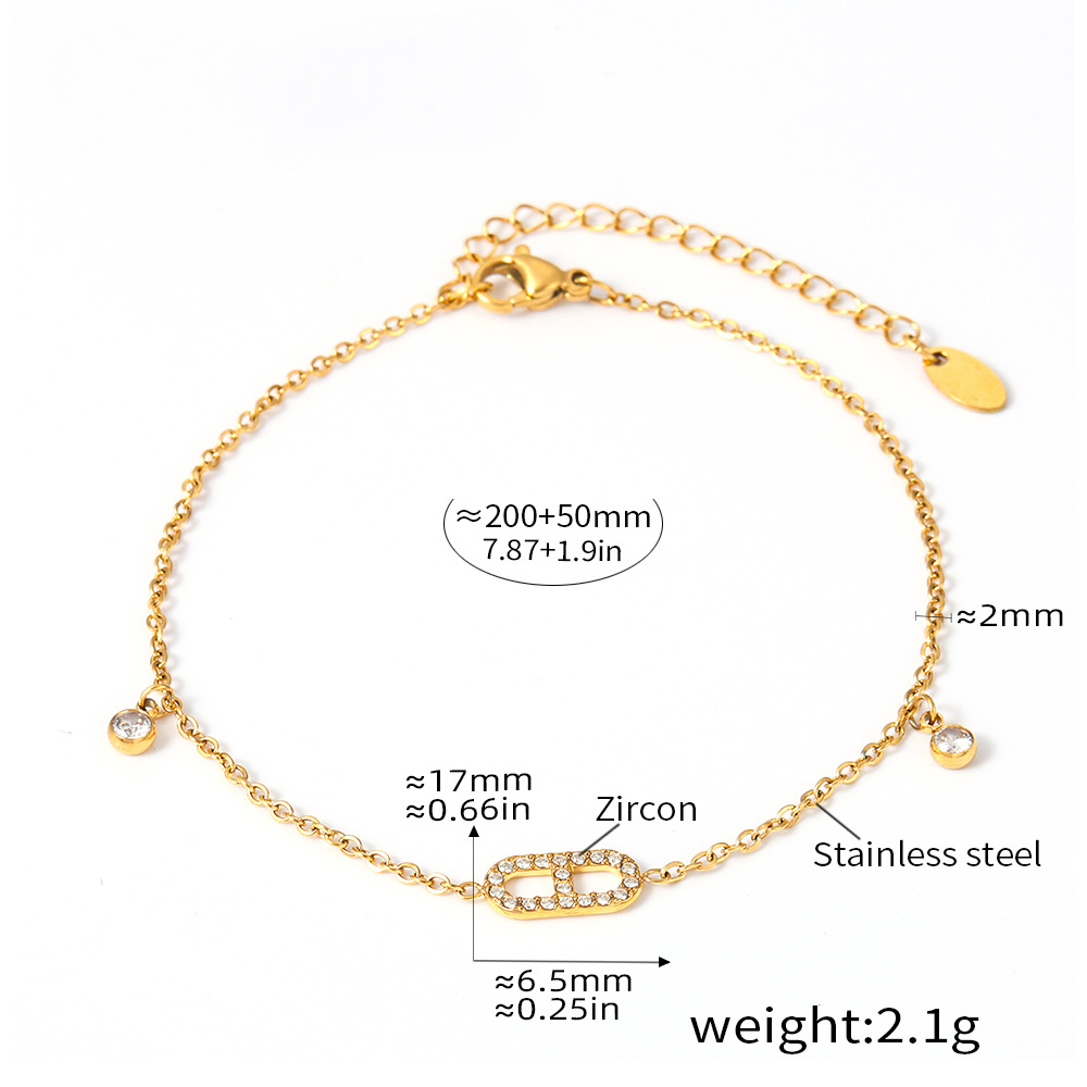 Stainless Steel Inlay CZ Anklet