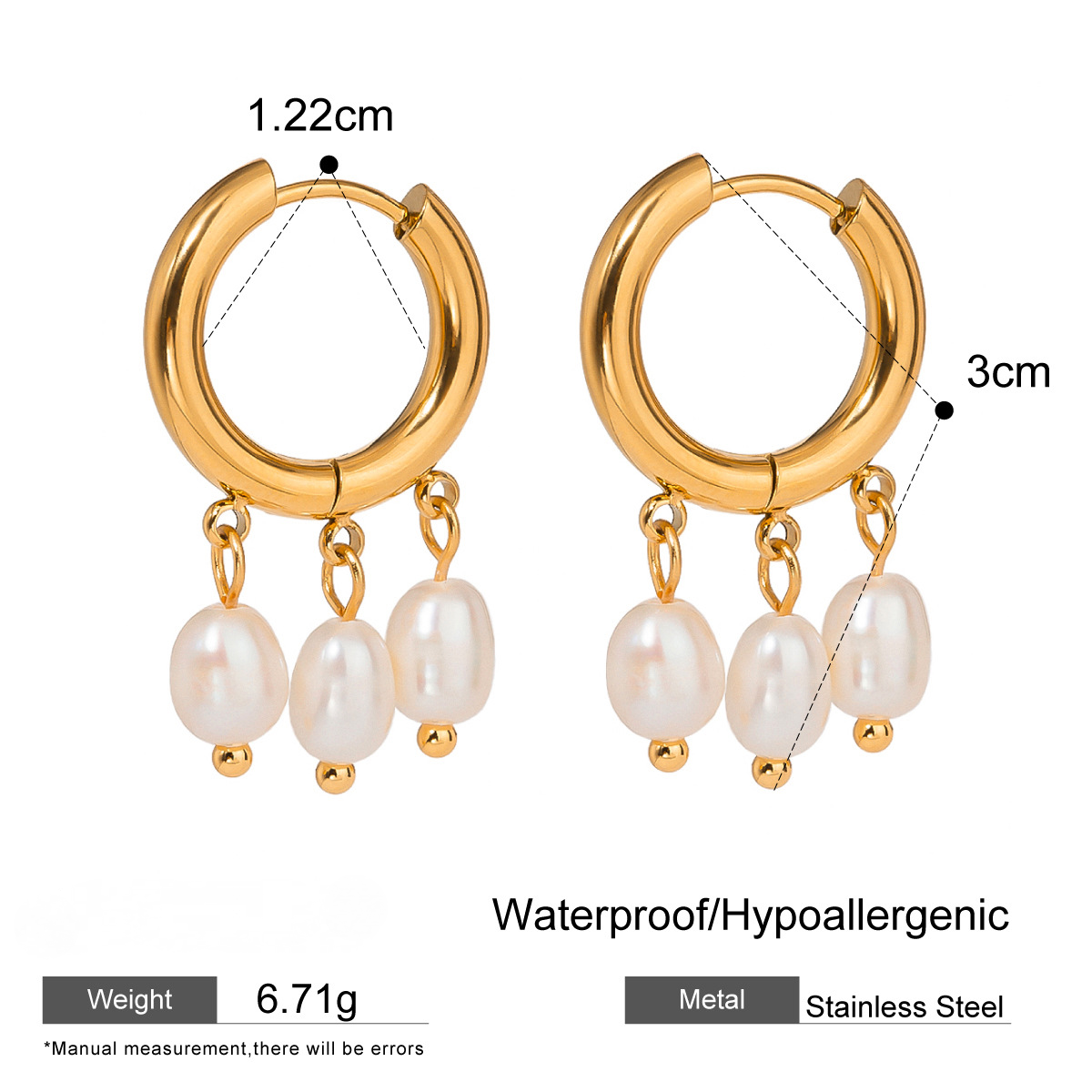 Stainless Steel Pearl Pendant Hoop Earrings