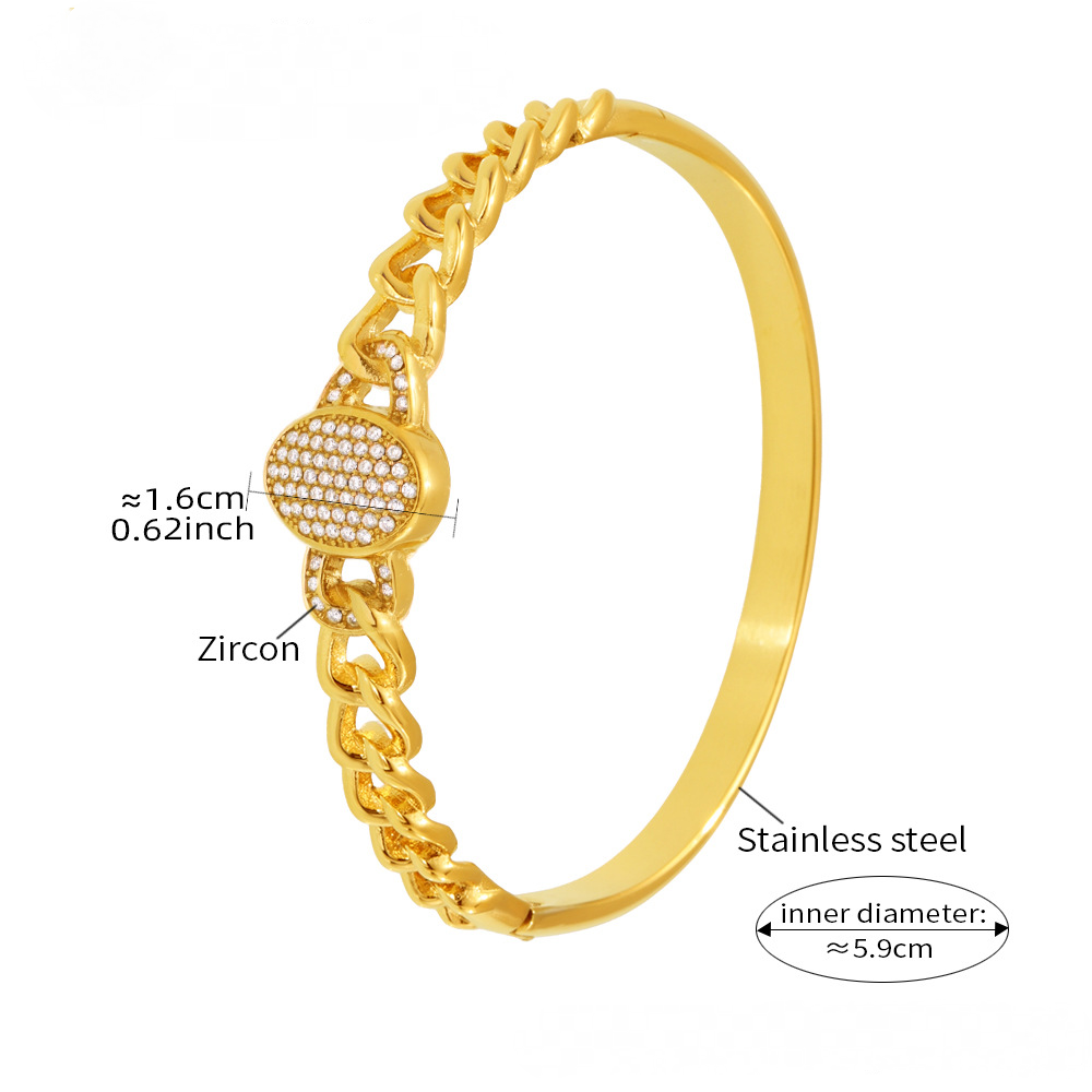 Stainless Steel Curb Chain Inlay Cubic Zirconia Buckle Bracelet