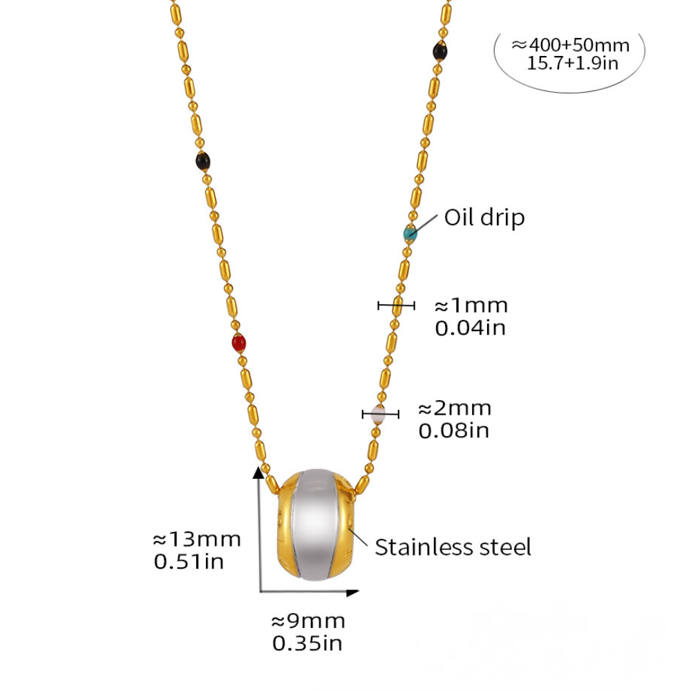 Stainless Steel Round Pendant Beaded Chain Necklace