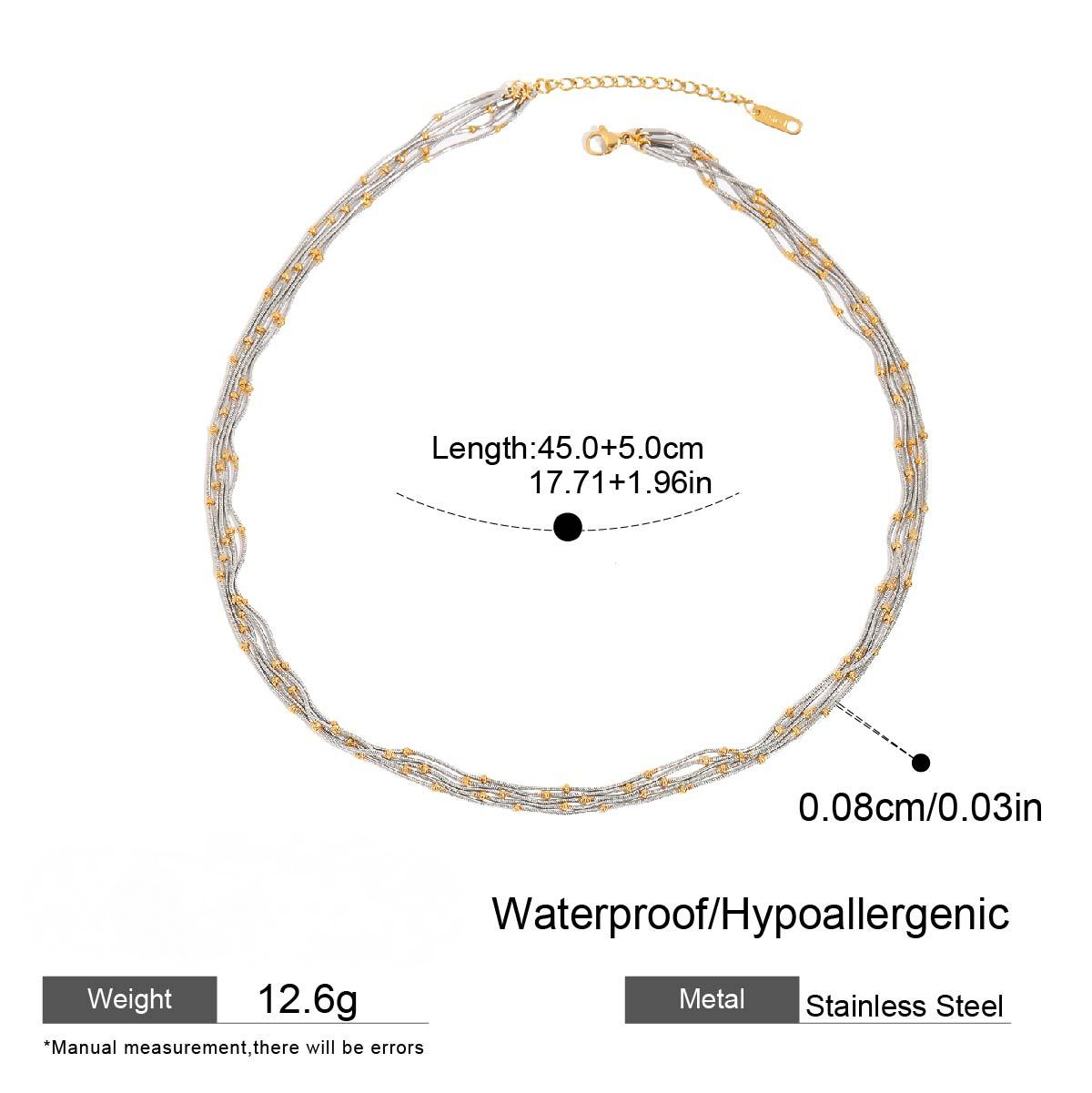 Stainless Steel Multi-layered Gold and Steel Two-Tone Ball Necklace