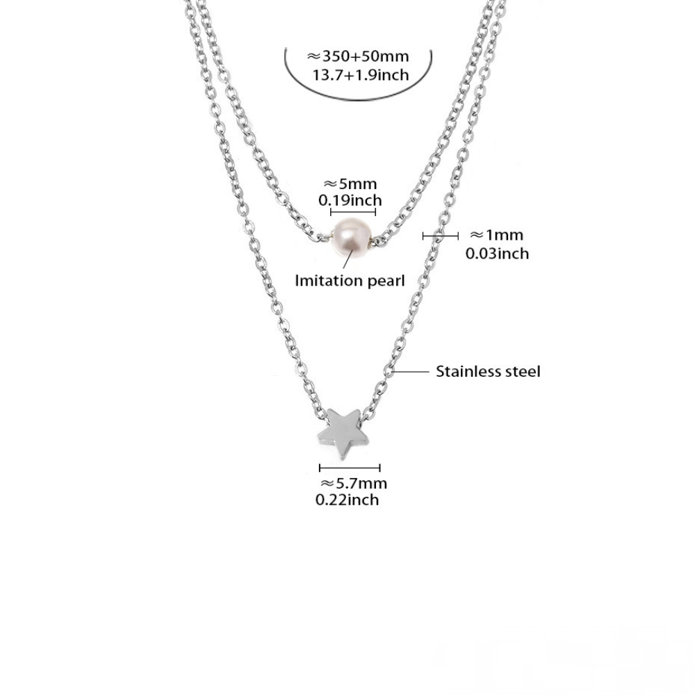 Stainless Steel Star Imitation Pearl Pendant Double Layer Necklace