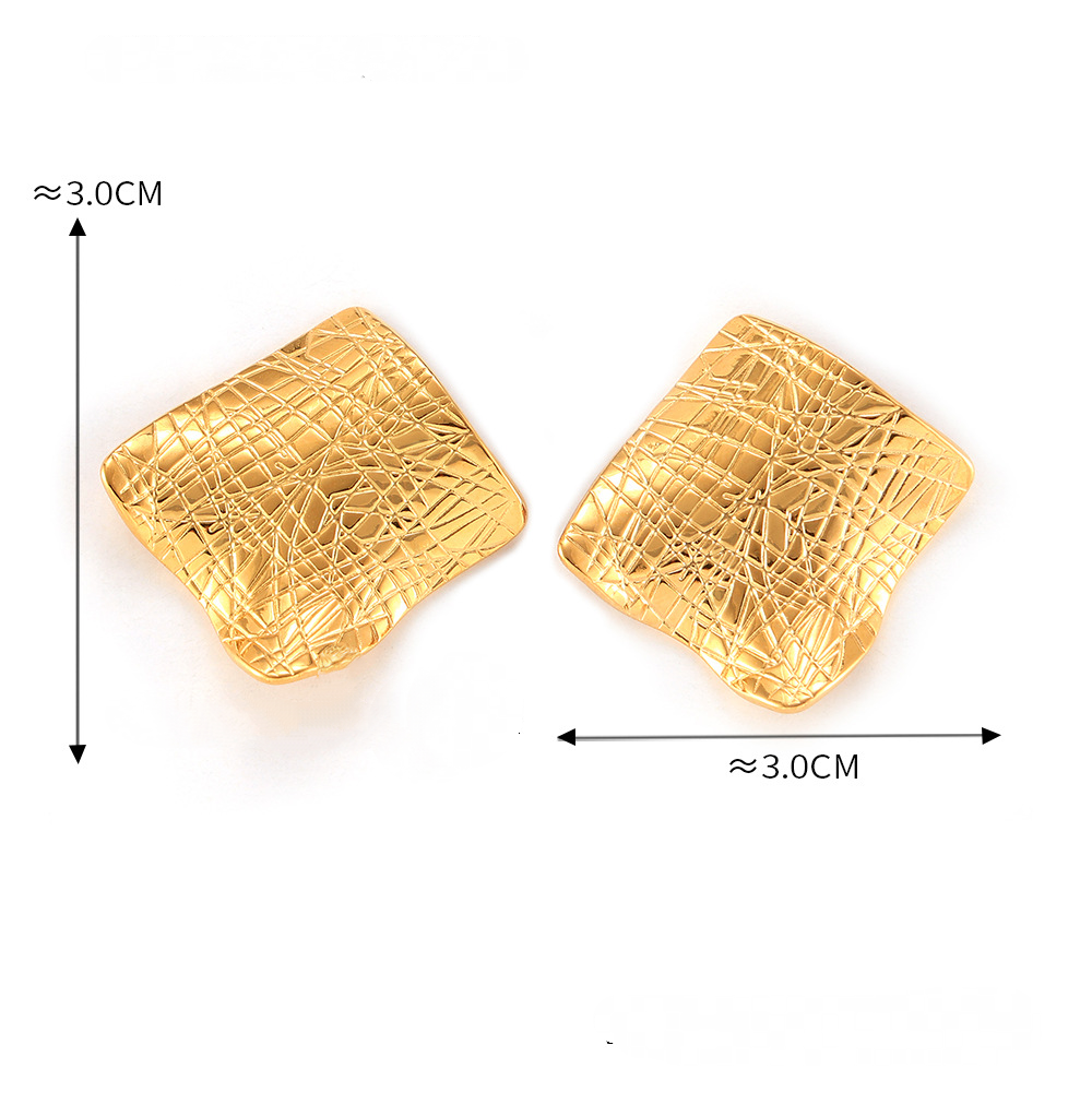 Stainless Steel Hip-hop Irregular Texture Square Stud Earrings