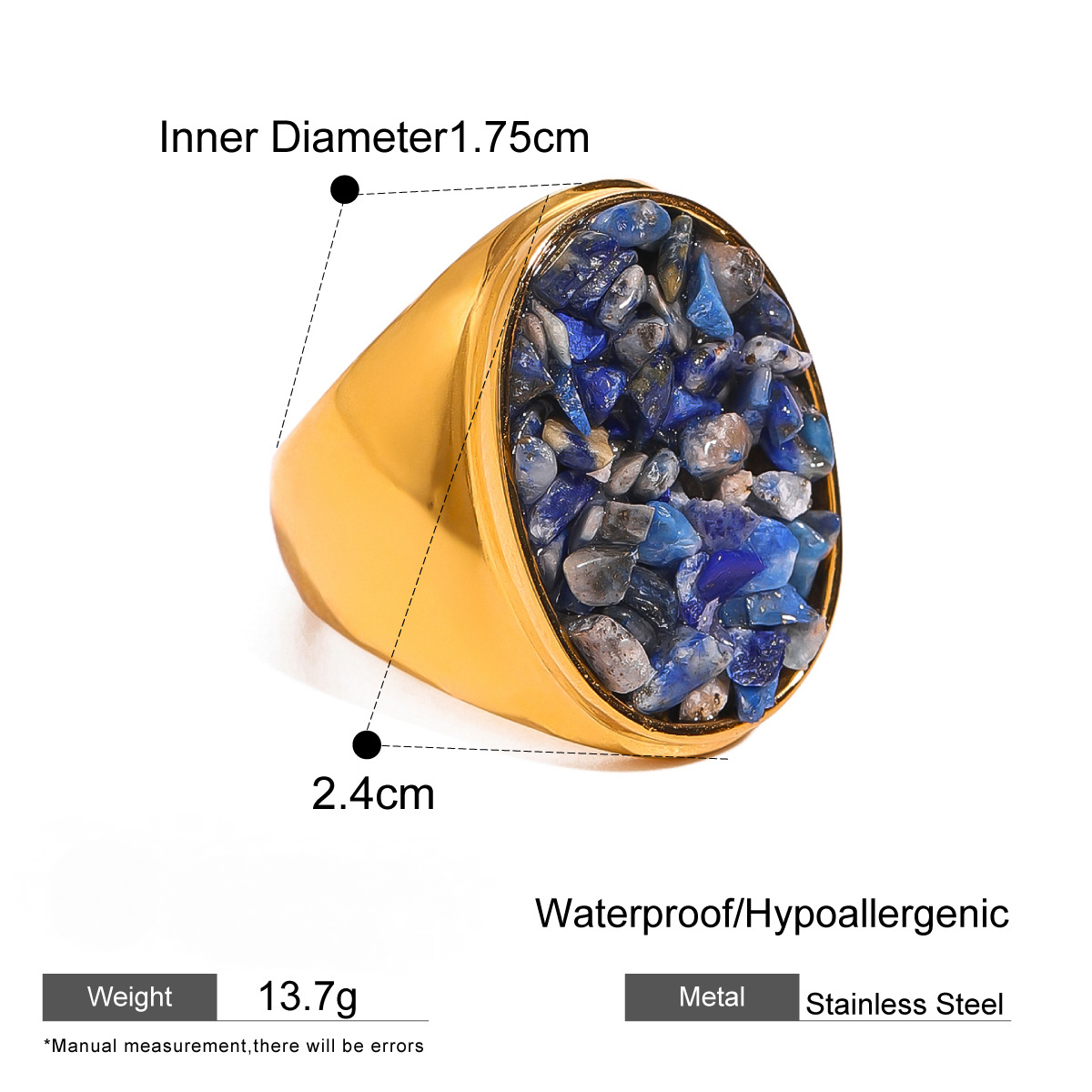 Stainless Steel Blue Color Natural Stone Ring Collection