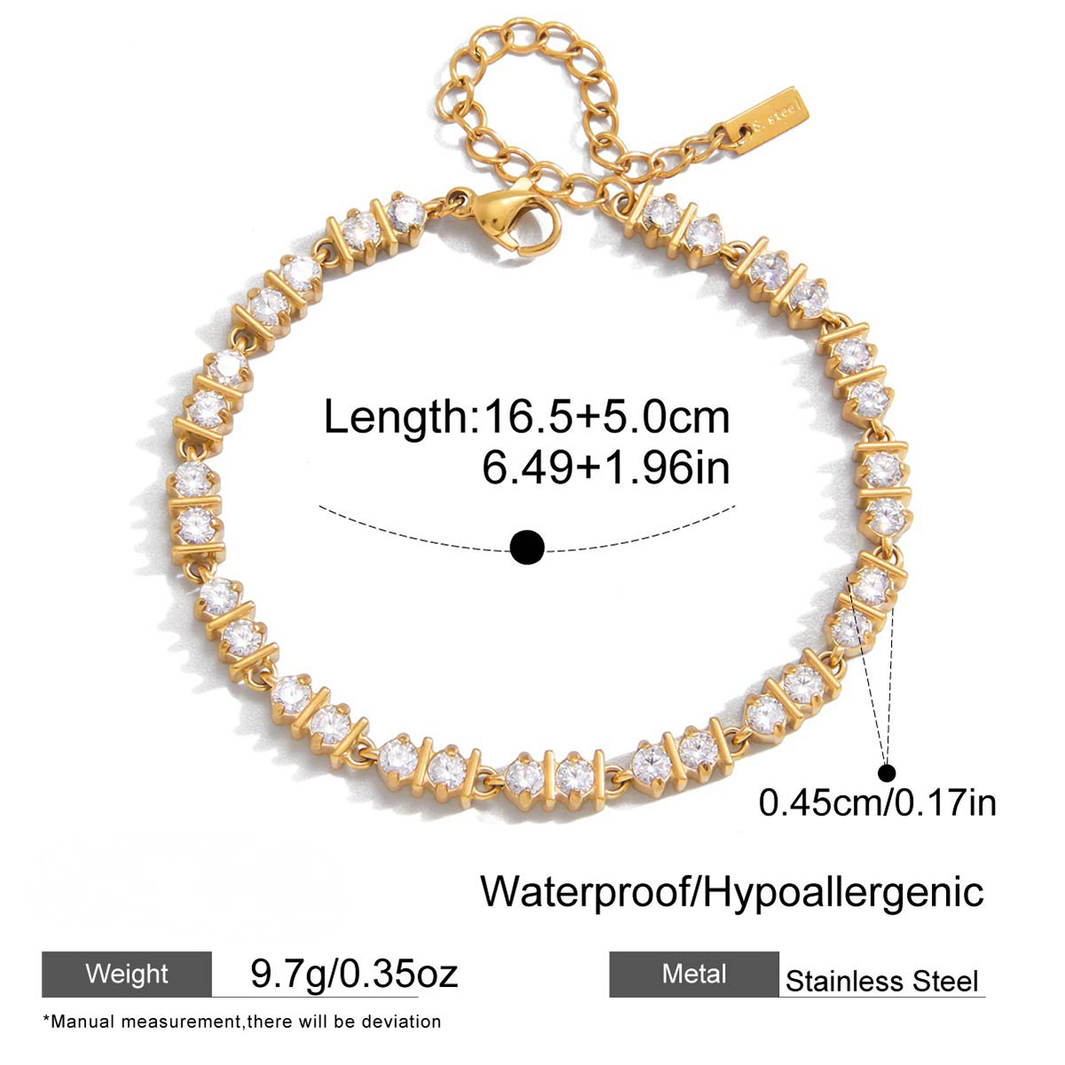 Stainless Steel Triangular CZ Tennis Chain Bracelet