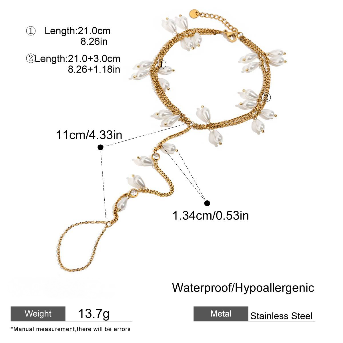 Stainless Steel Glass Pearl CZ Double-layer Toe Chain Ankle