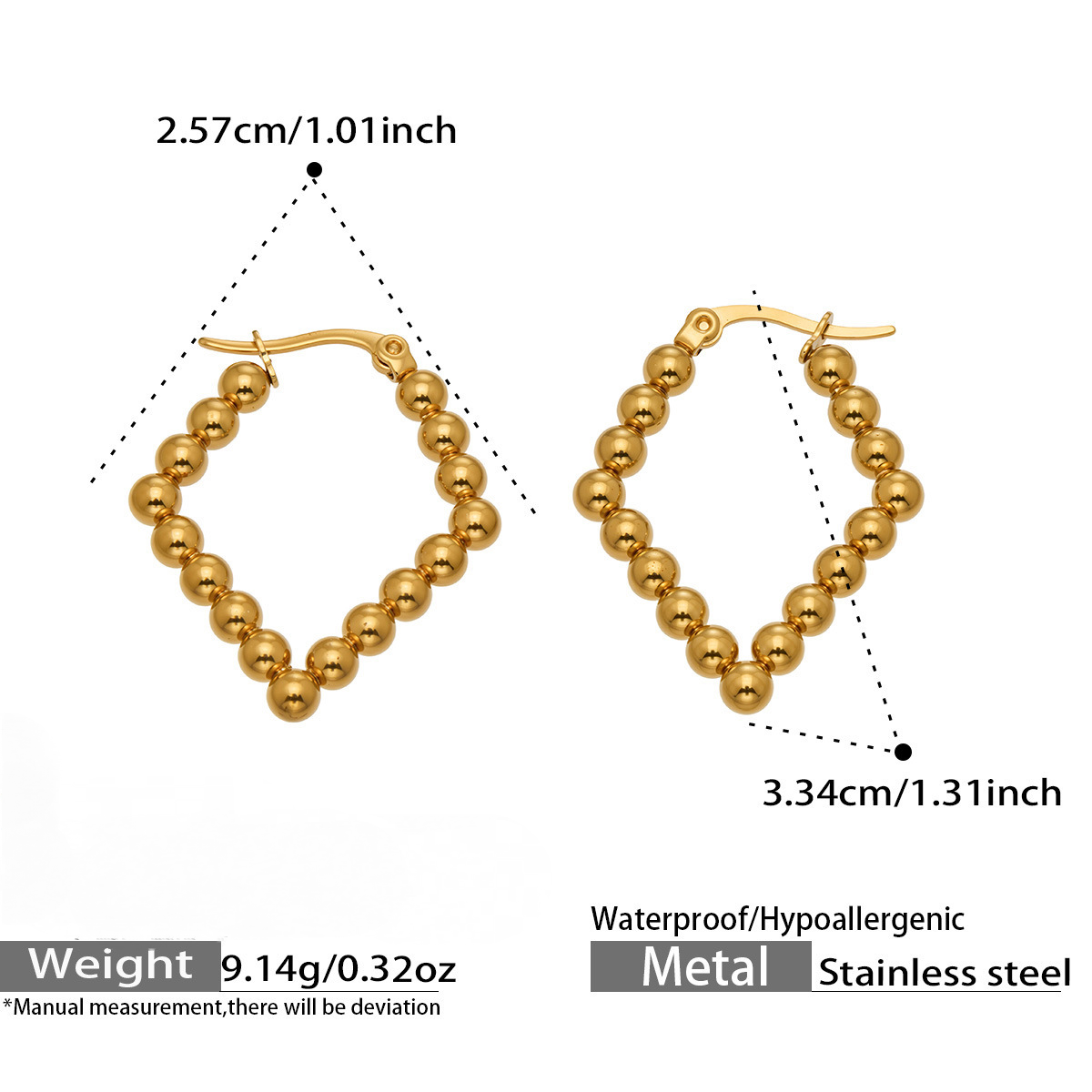 Stainless Steel Geometric Diamond-shaped Bead Hoop Earrings