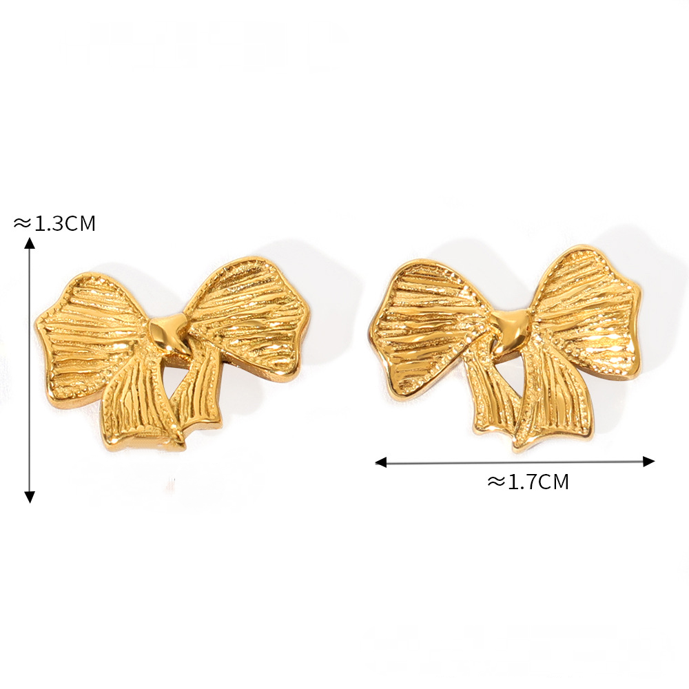 Stainless Steel Bow Pendant Necklace Textured Bow Earrings Jewelry Suit